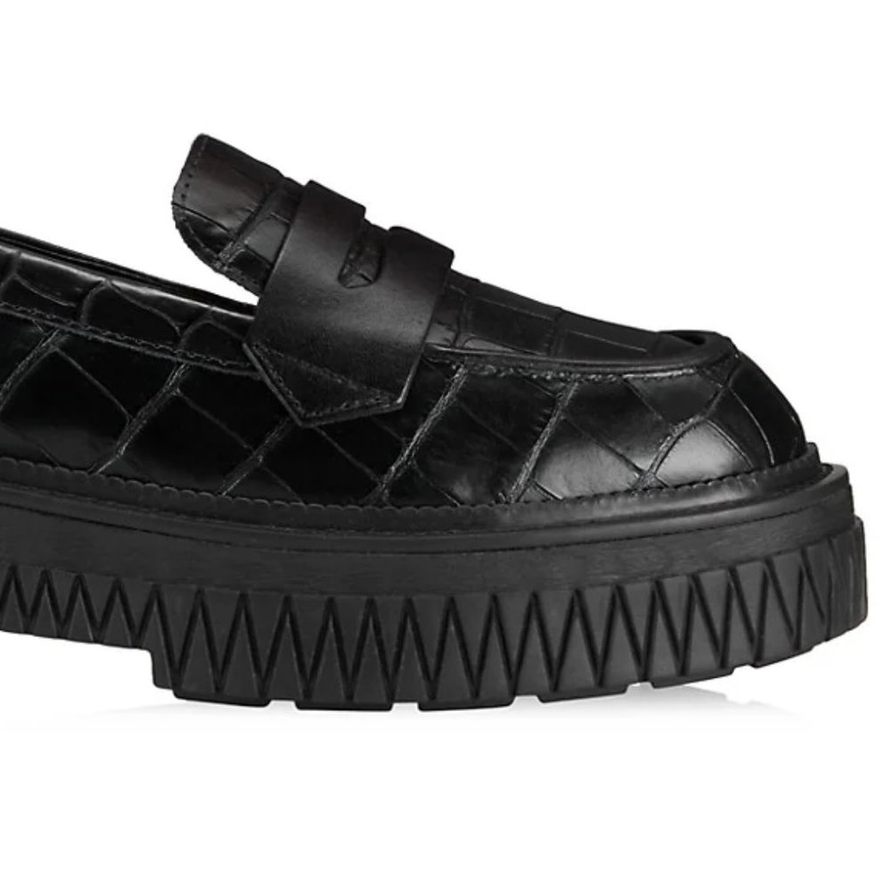 Black Croc-Embossed Women's Loafers